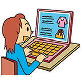 画像:消費者がパソコンで、事業者が販売しているウェブサイトを見ているイラスト