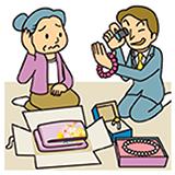 画像:事業者が消費者宅に訪問し宝石等の鑑定をしているイラスト
