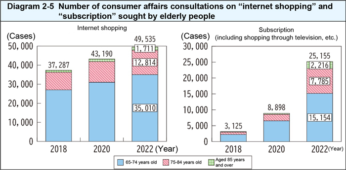 Number of consumer affairs consultations on internet shopping and subscription sought by elderly people