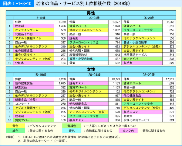 図表10 若者の商品・サービス別上位相談件数(2019年)