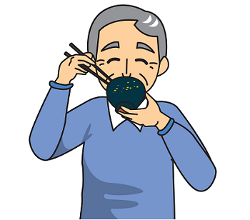 画像:高齢者が笑顔で雑煮を食べているイラスト