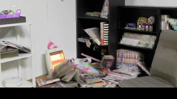 写真:電源の入ったヒーターの上に、本棚から落ちた本が被っている。