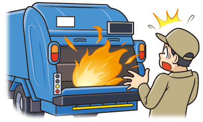 ゴミ収集車が発火して驚いている様子