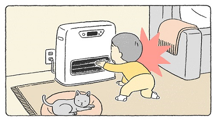 図:暖房器具の送風口に、幼児が手を触れようとしているイラスト
