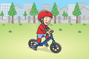 図:子どもがペダルなし二輪遊具で遊んでいるイラスト