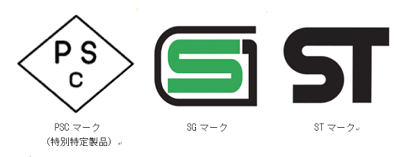 図:安全基準のマーク(向かって左から「PSCマーク」、「SGマーク」、「STマーク」)