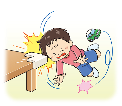 図:子どもが家具の角で頭をぶつけているイラスト