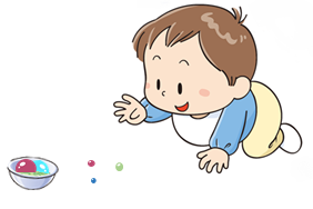 図:子どもが水で膨らむボール状の樹脂製玩具を誤飲しそうになっているイラスト