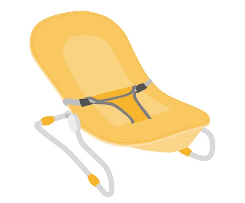 図:黄色いバウンサー(乳幼児用揺動シート)のイラスト。