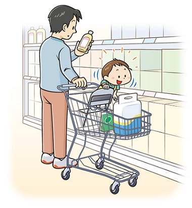 画像:子どもがショッピングカートの上で立ち上がろうとしているイラスト