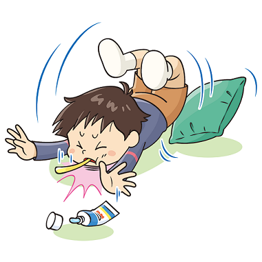 イラスト:子どもが歯ブラシをくわえたまま転倒している