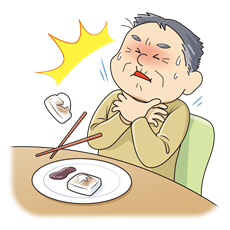 イラスト: 高齢者が餅を喉に詰まらせているイラスト