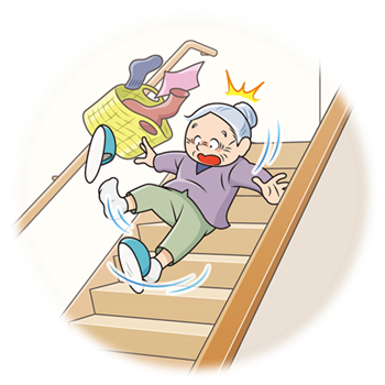 高齢者が階段で足を踏み外している様子