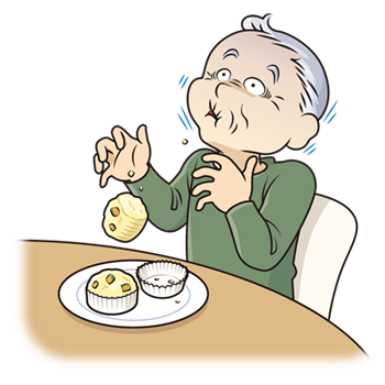 高齢者が蒸しパンをのどに詰まらせている様子