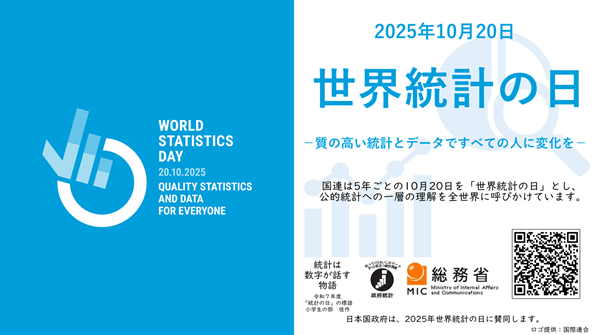 「2025年世界統計の日」公式ロゴ。テーマ「質の高い統計とデータですべての人に変化を」が記載された国連提供のビジュアル。